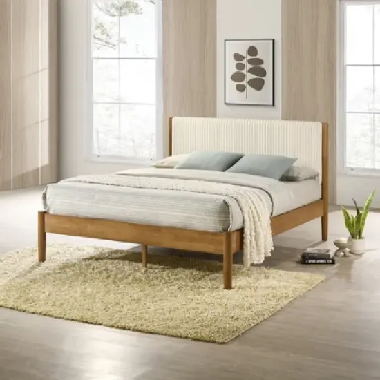 Roundhill Furniture Vichy 2-Piece Rubberwood Bedroom Set, Platform Bed with Nightstand image {13}