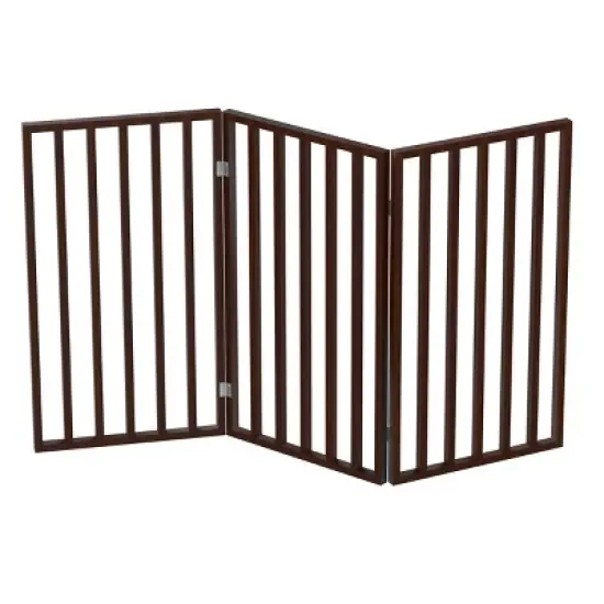 Indoor Pet Gate - 3-Panel Folding Dog Gate for Stairs or Doorways - 54x32-Inch Tall Freestanding Pet Fence for Cats and Dogs by PETMAKER (Brown) image {7}