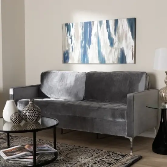 Clara Velvet Fabric Upholstered 3 Seater Sofa Gray - BaxtonStudio image {5}