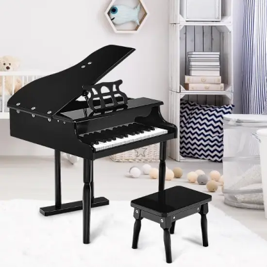 Childs 30 key Toy Grand Baby Piano w/ Kids Bench Wood Black New image {2}