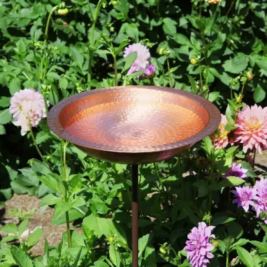 39.25" Hammered Solid Copper Birdbath with Stake Satin Copper - ACHLA Designs: Weather-Resistant, Garden Accent image {2}