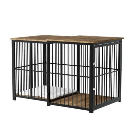 EROMMY Adjustable Dog Crate Furniture &ndash; Extendable Wooden Kennel (24.2" to 45.6") with Cushion, Heavy Duty End Table for Pets image {2}