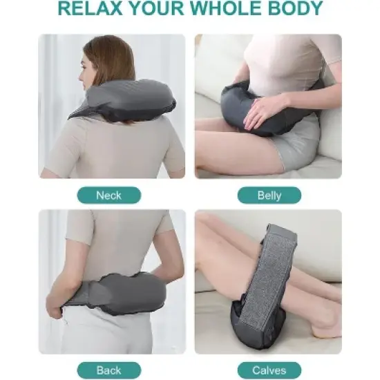 Nekteck Cordless Neck & Back Massager - Shiatsu, Heat, Deep Tissue - Portable Pillow - Gray image {6}