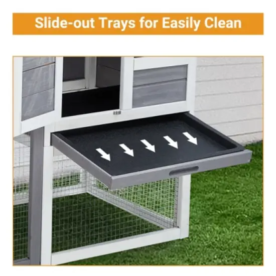 Whizmax Wooden Rabbit Hutch, Small Animal Habitat with Weather-Resistant House & Courtyard, Outdoor Bunny House with Wire Fence and Cleaning Tray image {4}