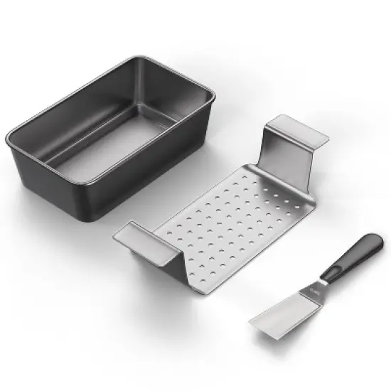 Elbee Home Premium Meatloaf Pan with Easy Removal Perforated Tray 9 Inch Durable Carbon Steel image {4}