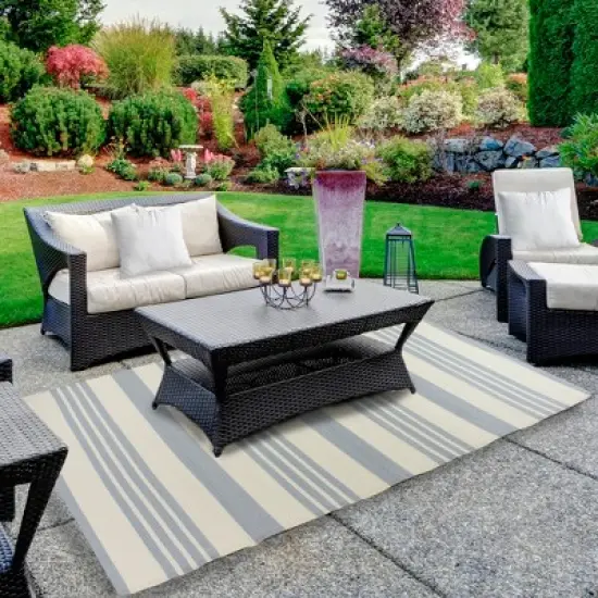 Northlight 4' x 6' Light Blue and White Striped Rectangular Outdoor Area Rug image {1}