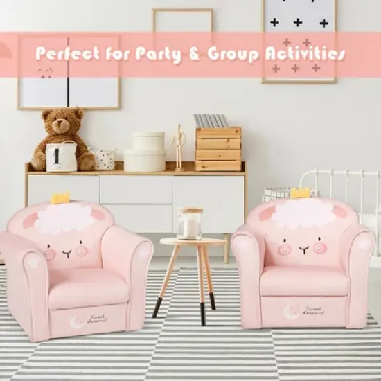 Costway Kids Lamb Sofa Children Armrest Couch Upholstered Chair Toddler Furniture Gift image {4}