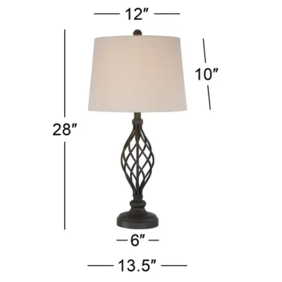 Franklin Iron Works Annie Modern Industrial Table Lamps 28" Tall Set of 2 Bronze Iron Cream Tapered Drum Shade for Bedroom Living Room Nightstand image {5}