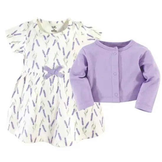 Touched by Nature Baby and Toddler Girl Organic Cotton Dress and Cardigan 2pc Set, Lavender image {1}