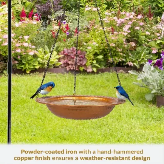Sunnydaze Outdoor Hanging Bird Bath or Bird Feeder with Copper Finish and Hanging Chain - 12" image {2}