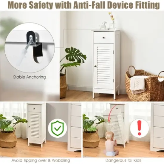 Costway Bathroom Floor Storage Cabinet Side Wooden Organizer w/ Drawer & Shutter Door image {6}