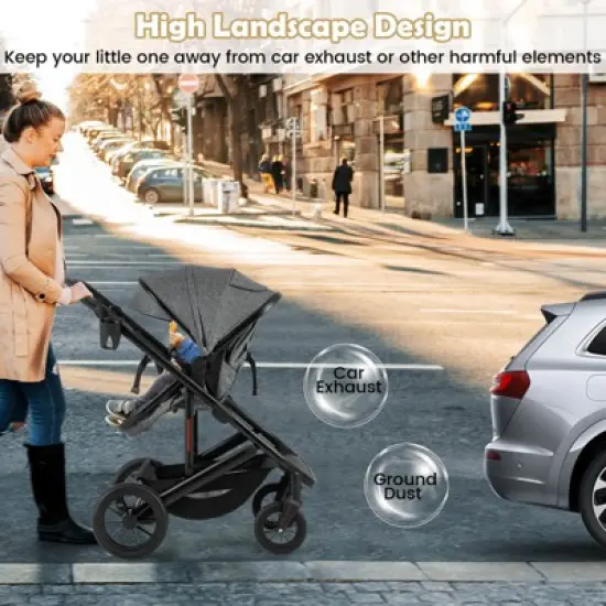 Infans 3-in-1 Newborn Stroller Folding Convertible High Landscape Toddler Stroller image {2}