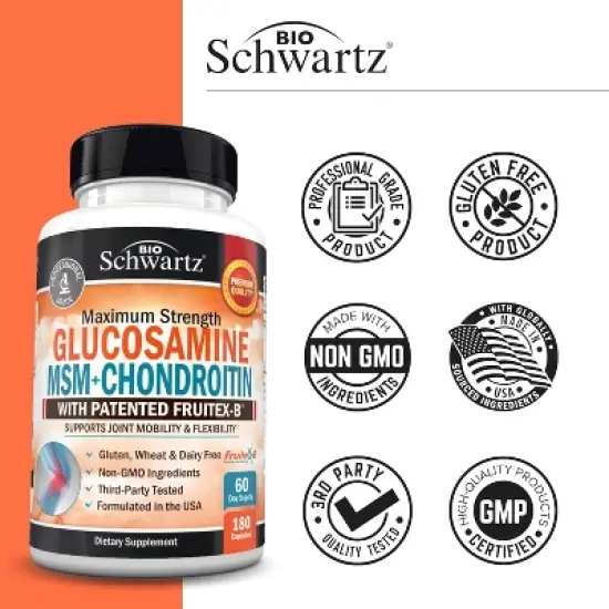 Glucosamine MSM + Chondroitin, Maximum Strength Supplement with Collagen Peptides for Joint Mobility and Flexibility, Bioschwartz image {5}