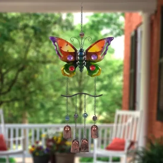 Northlight 24" Purple and Bronze Butterfly Outdoor Garden Windchime image {1}