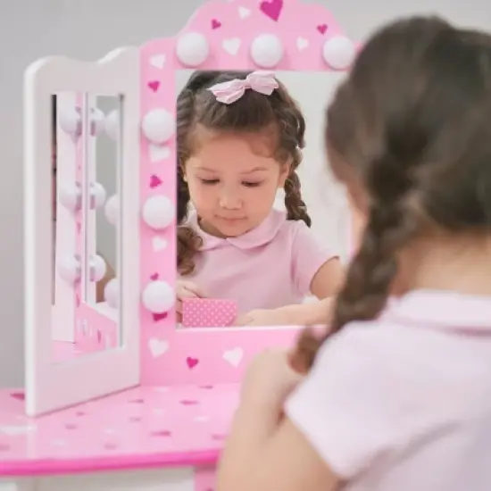 Little Princess Gisele Sweethearts Kids' Vanity with LED Lights White/Pink - Fantasy Fields by Teamson Kids: Little Girl Vanity Set, Toddler Table image {2}