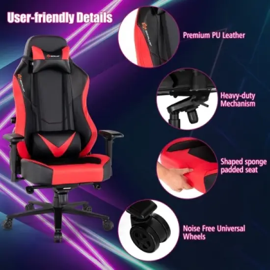 Costway Gaming Chair 360&deg; Swivel Computer Reclining Height Adjustable 4D Armrest Red image {3}