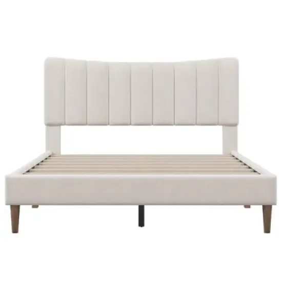 Upholstered Wood Platform Bed Frame with Vertical Channel Tufted Headboard-ModernLuxe image {4}