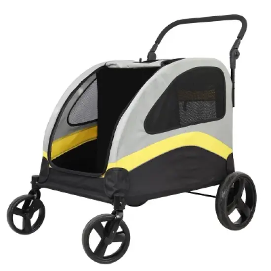 Large Heavy Duty Dog Stroller Folding Pet Stroller 4-Wheel Pet Travel Carrier Double Door Pet Trolley Skylight Cart with Rainproof Cover image {12}