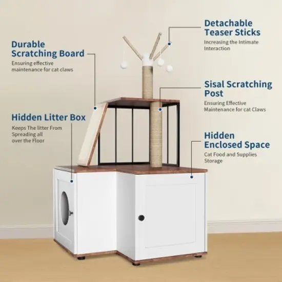 Cat Tree with Storage Cabinet, All-in-1 Cat House for Indoor Cats with Scratching Post Board Toy Balls and Play Area, Modern Style Pet Furniture image {1}