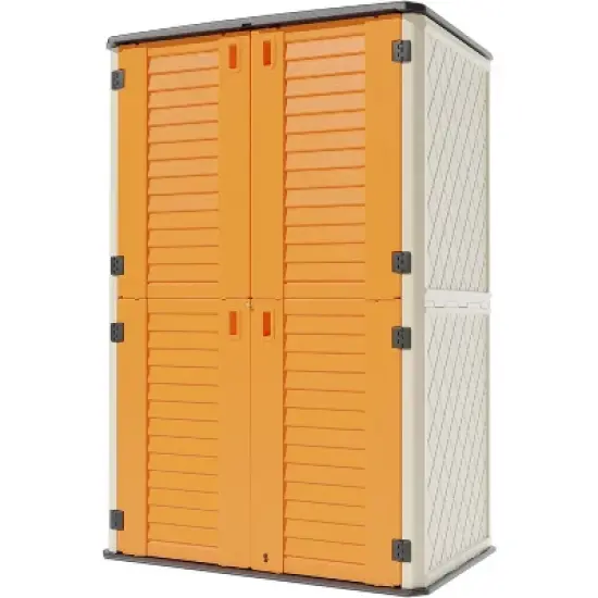 Syemin Outdoor Storage Shed, Vertical Tall Tool Shed with Five Shelves, Lockable Door for Patio, Backyard and Lawn, Orange, 50"*79.53"*29" image {1}