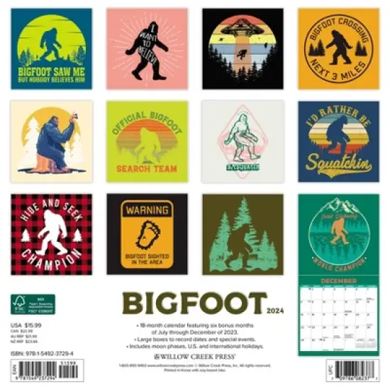 Willow Creek Press 2024 Wall Calendar 12"x12" Bigfoot image {1}