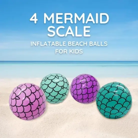 4E&rsquo;s Novelty 4 Pack Mermaid Beach Balls for Kids &ndash; Pool Float Toys & Mermaid Themed Decorations image {3}
