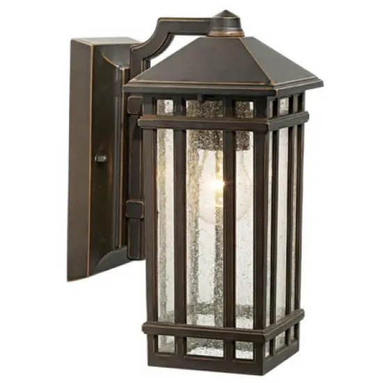 Kathy Ireland Sierra Craftsman Mission Outdoor Wall Light Fixtures Set of 2 Rubbed Bronze 10 1/2" Seedy Glass Panels for Post Exterior Light Barn Deck image {3}