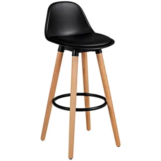 Costway Set of 2 Mid Century Barstool 28.5" Dining Pub Chair w/Leather Padded Seat Black image {3}