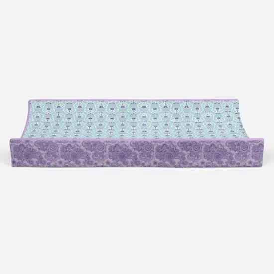 Bacati - Isabella Paisley Aqua/Lilac/Purple Floret Changing Pad Cover image {4}