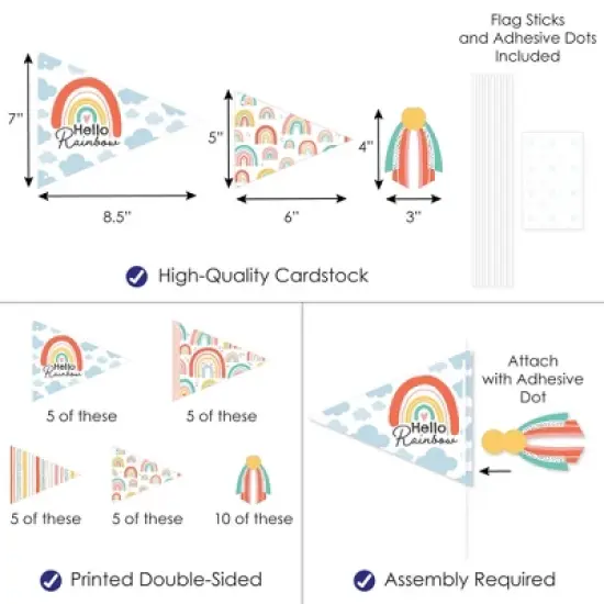 Big Dot of Happiness Hello Rainbow - Triangle Boho Baby Shower and Birthday Party Photo Props - Pennant Flag Centerpieces - Set of 20 image {2}