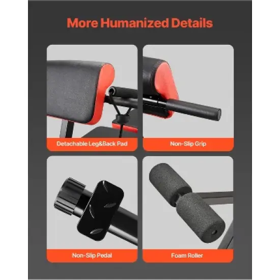 VEVOR Multi-Functional Weight Bench for Full Body Workout, Roman Chair Hyperextension Bench, 770 lbs Adjustable & Foldable Equipment, Black image {6}