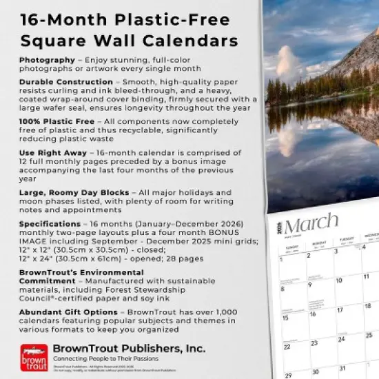BrownTrout Yosemite 2026 12"x24" Hanging Square Wall Calendar Plastic-Free image {5}