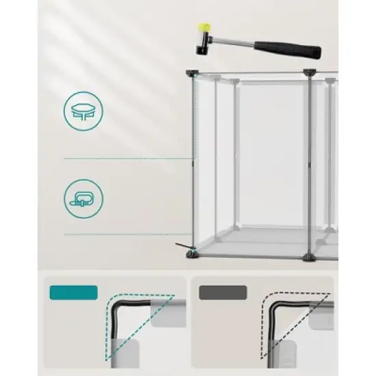 SONGMICS Pet Playpen with Floor, Small Animal Pen, Pet Fence Indoor, DIY Plastic Enclosure, 57.1 x 28.3 x 22.4 Inches, Clear image {5}