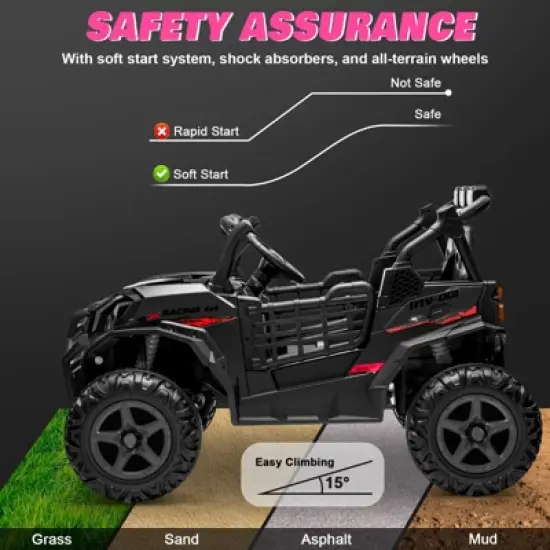 JOYRACER 24V Ride on Truck Toys w/ Remote Control, 2 Seater 400W   Electric Powered Ride on w/ Dump Bed, 3 Speeds, Shovel & Bluetooth/Music image {5}