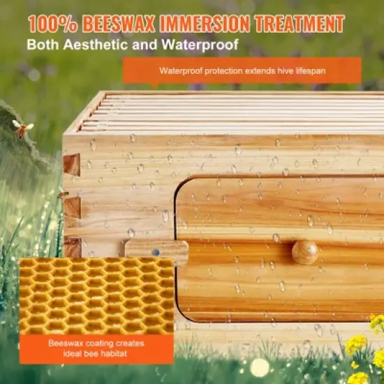VEVOR Bee Hive Medium Box Starter Kit, 100% Beeswax Coated Natural Cedar Wood, Langstroth Beehive Kit with 10 Frames and Foundations image {4}