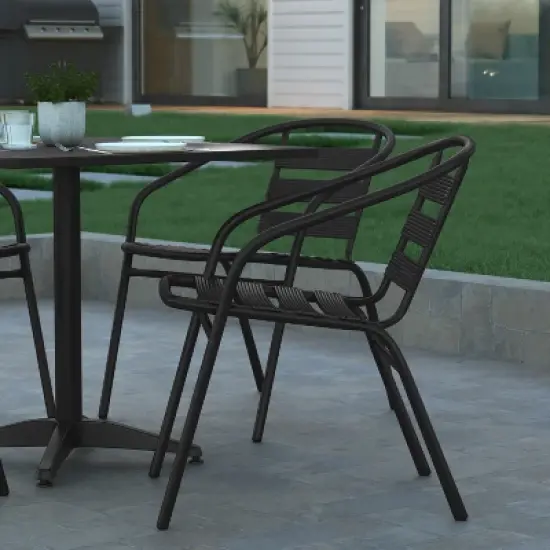 Emma and Oliver 31.5'' Square Aluminum Indoor-Outdoor Table Set with 4 Slat Back Chairs image {5}