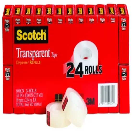 Scotch 600 Transparent Tape, 0.75 x 1000 Inches, Glossy, Pack of 24 image {1}