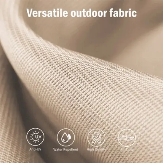 Captiva Designs 8pc Patio Geometric Pattern Rectangle Dining Table & Rattan Swivel Chairs & Beige Umbrella image {10}