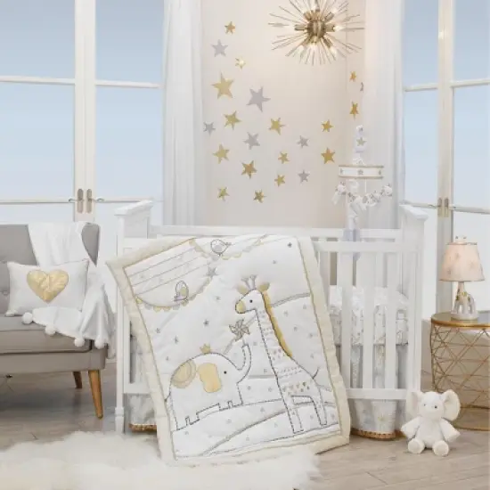 Lambs & Ivy Signature Jamboree Plush Elephant - Marshmallow - Gray, Gold, White image {3}