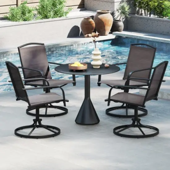 Tangkula Patio Swivel Chairs Set of 4 w/ High Back & Round Metal Base for Backyard image {1}