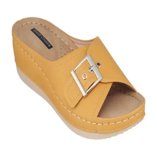 GC Shoes Justina Buckle Comfort Slide Wedge Sandals image {14}