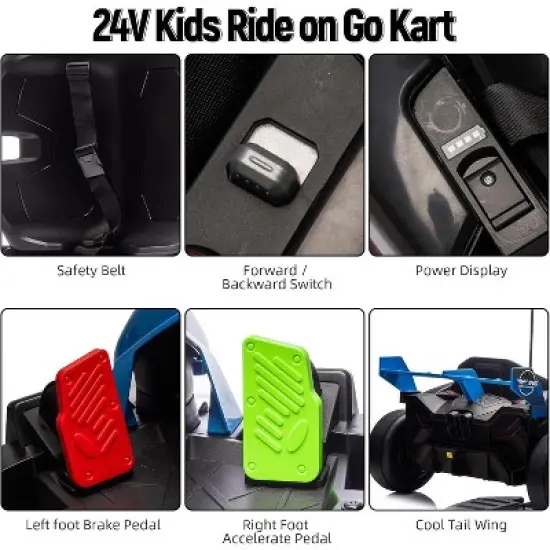 Ride On Go Kart for Kids, 24V 7Ah Battery Two 200W Motors, 8MPH Fast Drifting Circling Car, Adjustable Seat Electric Ride Toy, for Kids 6+ image {4}
