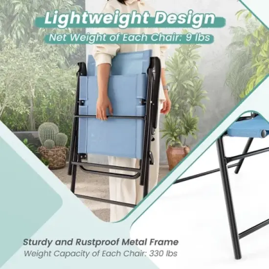 Costway Patio Portable Armrests Chair Folding Sling Back Chair  Blue image {6}