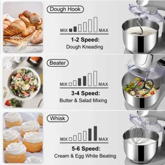 VEVOR 6 in 1 Stand Mixer, 450W Multifunctional Electric Mixer with Tilt-Head, 6 Speeds and LCD Screen Timing, 7.4Qt Stainless Bowl, Dough Hook image {3}