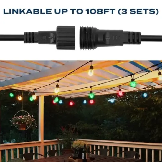 BrightLux 18ct LED 36ft Color Changing Indoor Outdoor Filament String Lights Multicolor Bulbs with Black Wire image {5}