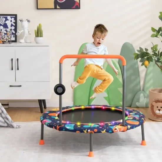 Costway 36'' Mini Toddler Trampoline W/LED Bluetooth Speaker Detachable Handle Kids Gifts image {1}