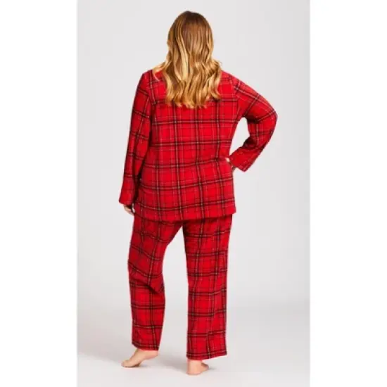 Women's Plus Size Fleece Check Sleep Top - red | AVENUE image {3}