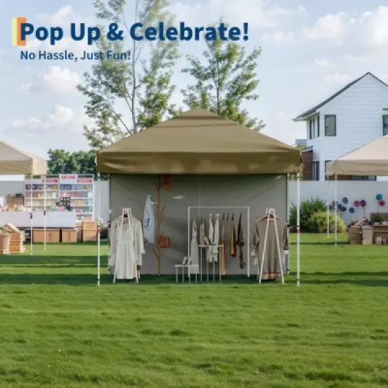 10'x10' Pop Up Canopy Tent with 4Pcs Sidewalls,Portable Instant Canopy with 4 Stakes,4 Ropes,4 Sandbags for Farmers Market, Outdoor,Camping image {4}