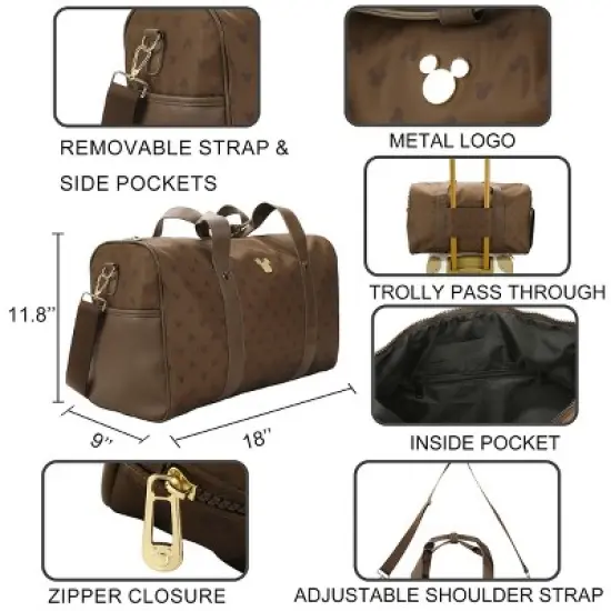 Disney Mickey Mouse Ears Brown 18" Duffle Bag image {3}