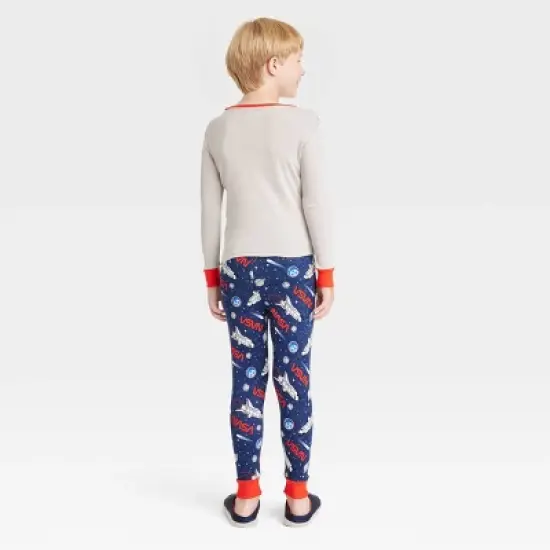 Boys' NASA 2pc Snug Fit Pajama Set with Slippers - Red/Navy Blue/Gray image {1}